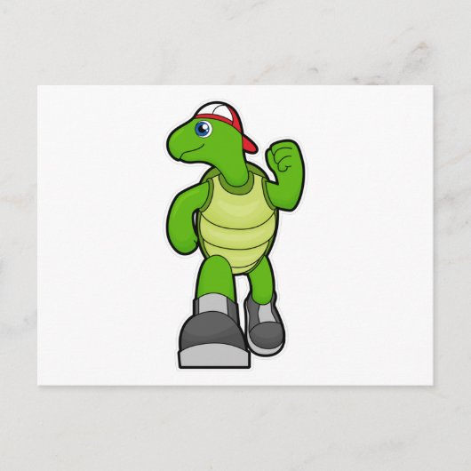 Schildpad bij hardlopen met pet briefkaart (Voorkant)