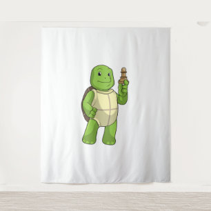 Schildpad bij het schaken met schaakstuk pion wandkleed