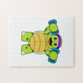 Schildpad bij krachttraining & Hantels Legpuzzel (Horizontaal)