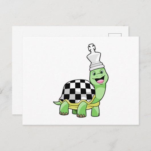 Schildpad bij schaken met schaakbord en koning briefkaart (Voorkant / Achterkant)