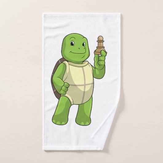 Schildpad bij schaken met schaakstuk pion handdoek (Handdoek)