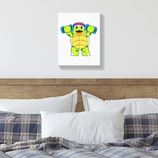 Schildpad bij Sterke training & Dumbbells Canvas Afdruk (Insitu (Slaapkamer))