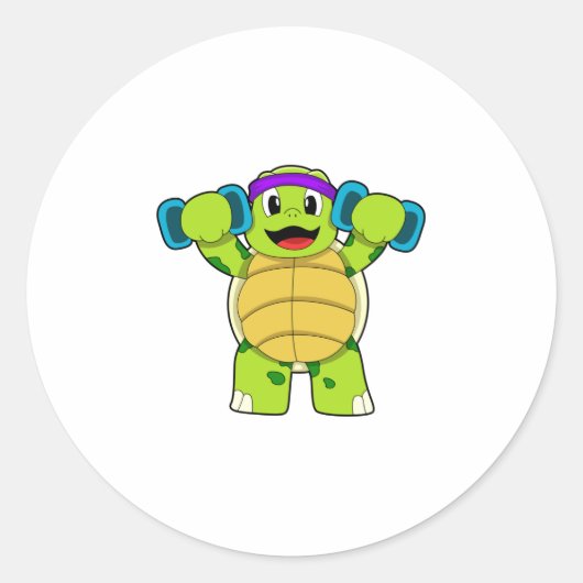 Schildpad bij Sterke training & Dumbbells Ronde Sticker (Voorkant)