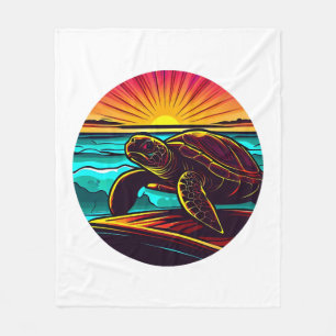 Schildpad bij zonsondergang, inspirerend Natuur on Fleece Deken