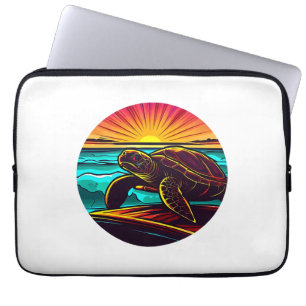 Schildpad bij zonsondergang, inspirerend Natuur on Laptop Sleeve