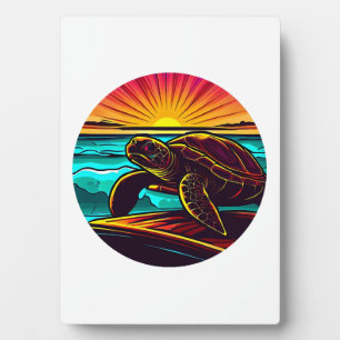Schildpad bij zonsondergang, inspirerend natuuront fotoplaat