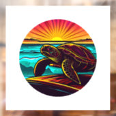 Schildpad bij zonsondergang, inspirerend natuuront raamsticker (Vel 2)