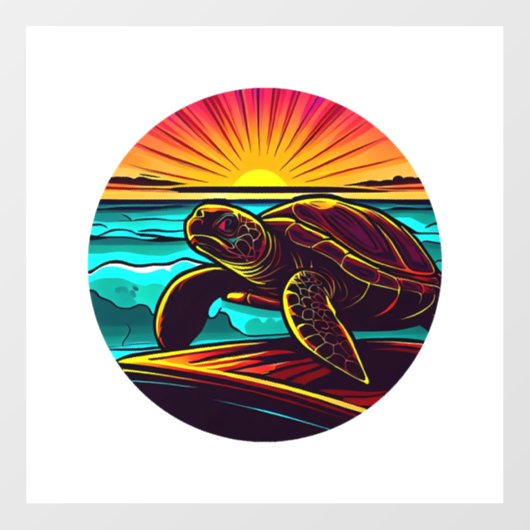 Schildpad bij zonsondergang, inspirerend natuuront raamsticker (Vel)