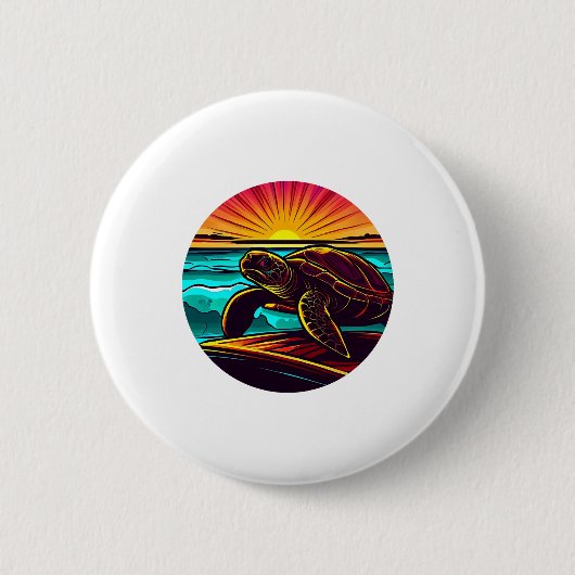 Schildpad bij zonsondergang, inspirerend natuuront ronde button 5,7 cm (Voorkant)