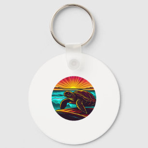 Schildpad bij zonsondergang, inspirerend natuuront sleutelhanger