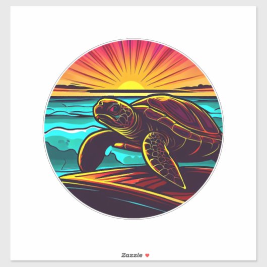 Schildpad bij zonsondergang, inspirerend natuuront sticker (Vel)