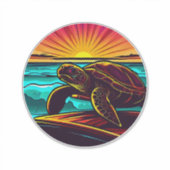 Schildpad bij zonsondergang, inspirerend natuuront sticker (Voorkant)