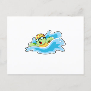 Schildpad bij zwemmen in water briefkaart