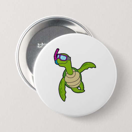 Schildpad bij zwemmen met Snorkel Ronde Button 7,6 Cm (Voorkant /achterkant)