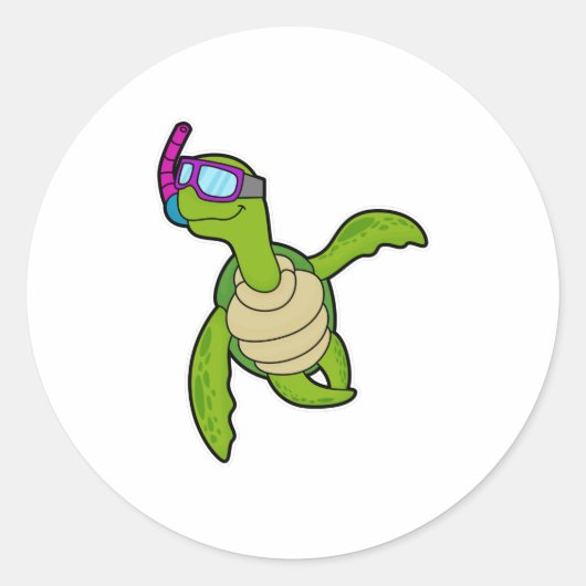Schildpad bij zwemmen met Snorkel Ronde Sticker (Voorkant)