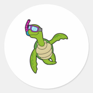 Schildpad bij zwemmen met Snorkel Ronde Sticker