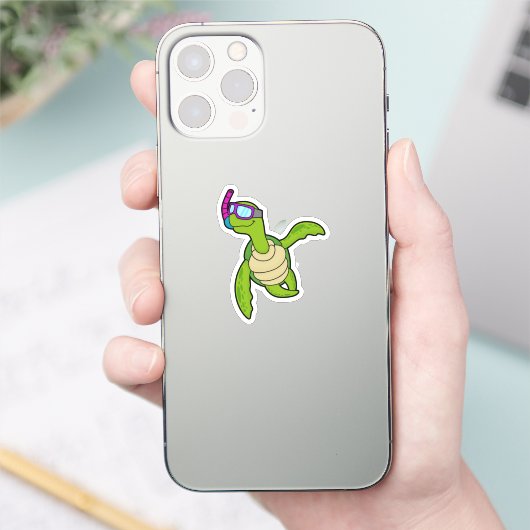 Schildpad bij zwemmen met Snorkel Sticker (Telefoon)