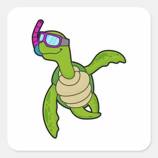 Schildpad bij zwemmen met Snorkel Vierkante Sticker (Voorkant)