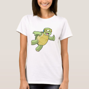 Schildpad bij zwemmen met zwembril t-shirt