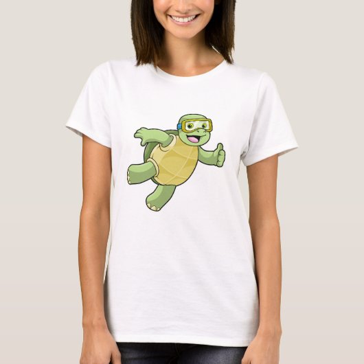 Schildpad bij zwemmen met zwembril t-shirt (Voorkant)