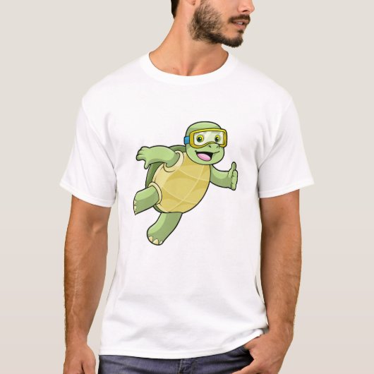 Schildpad bij zwemmen met zwembril t-shirt (Voorkant)