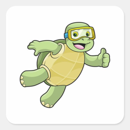 Schildpad bij zwemmen met zwembril vierkante sticker (Voorkant)