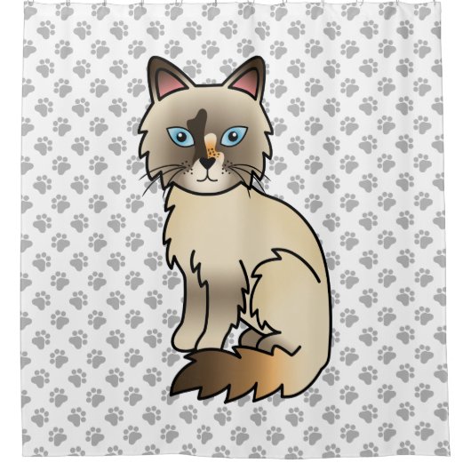 Schildpad Birman / Ragdoll Kat & Pootjes Douchegordijn (Voorkant)