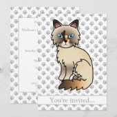 Schildpad Birman/Ragdoll Kat Verjaardagsfeestje Kaart (Voorkant / Achterkant)