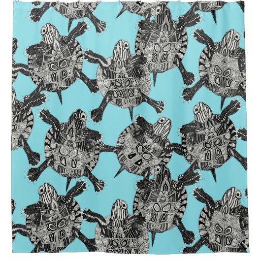 schildpad blauw douchegordijn (Voorkant)