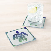 Schildpad - blauw glazen onderzetter (Schuin)