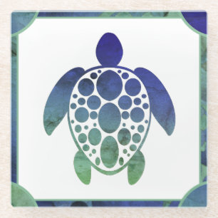 Schildpad - blauw glazen onderzetter