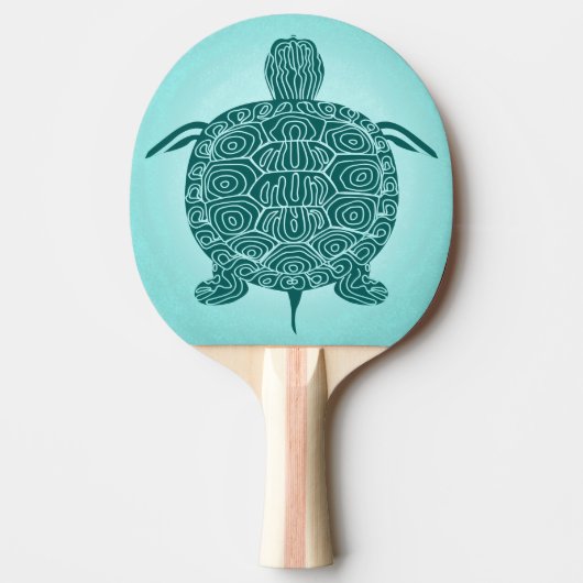 Schildpad Blauw groen op Aqua Tafeltennisbatje (Voorkant)