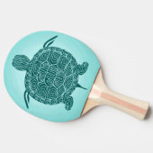 Schildpad Blauw groen op Aqua Tafeltennisbatje (Zijkant)