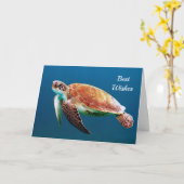 Schildpad Blauw Water Zee Foto Bruiloft Kaart (Gele Bloem)