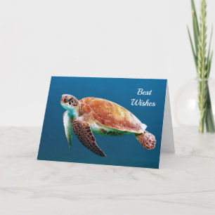 Schildpad Blauw Water Zee Foto Bruiloft Kaart