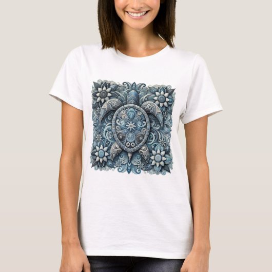 Schildpad Bloemen - wit T-shirt (Voorkant)