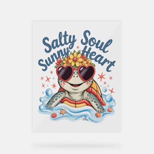 Schildpad Bloemen Zomer Strand Acryl Bord (Voorkant)