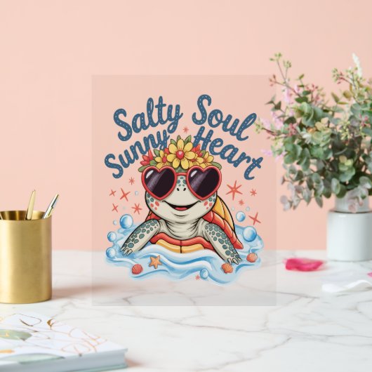 Schildpad Bloemen Zomer Strand Acryl Bord (Huwelijk)