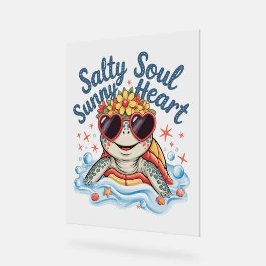 Schildpad Bloemen Zomer Strand Acryl Bord (Hoek)