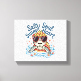 Schildpad Bloemen Zomer Strand Canvas Afdruk