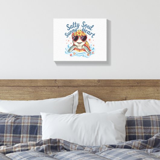 Schildpad Bloemen Zomer Strand Canvas Afdruk (Insitu (Slaapkamer))