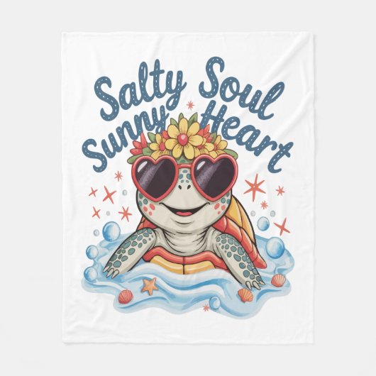 Schildpad Bloemen Zomer Strand Fleece Deken (Voorkant)
