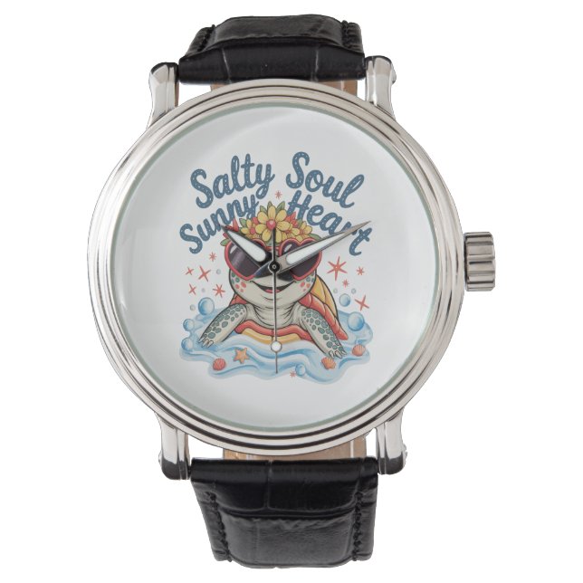 Schildpad Bloemen Zomer Strand Horloge (Voorkant)