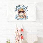 Schildpad Bloemen Zomer Strand Spandoek (Insitu)