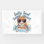 Schildpad Bloemen Zomer Strand Spandoek (Horizontaal)