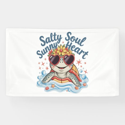 Schildpad Bloemen Zomer Strand Spandoek (Horizontaal)