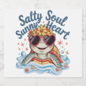 Schildpad Bloemen Zomer Strand Sparkling Wijnetiket (Enkel label)