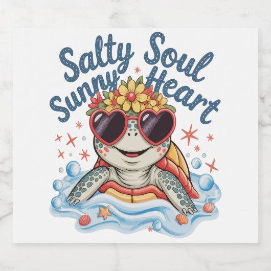 Schildpad Bloemen Zomer Strand Sparkling Wijnetiket (Enkel label)