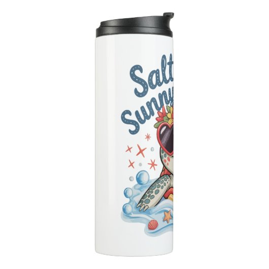 Schildpad Bloemen Zomer Strand Thermosbeker (Gedraaid links)