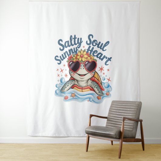 Schildpad Bloemen Zomer Strand Wandkleed (In situ)